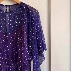 Purple Sheer Polka Dot Batwing Dress with Detachable Purple Slip Dress